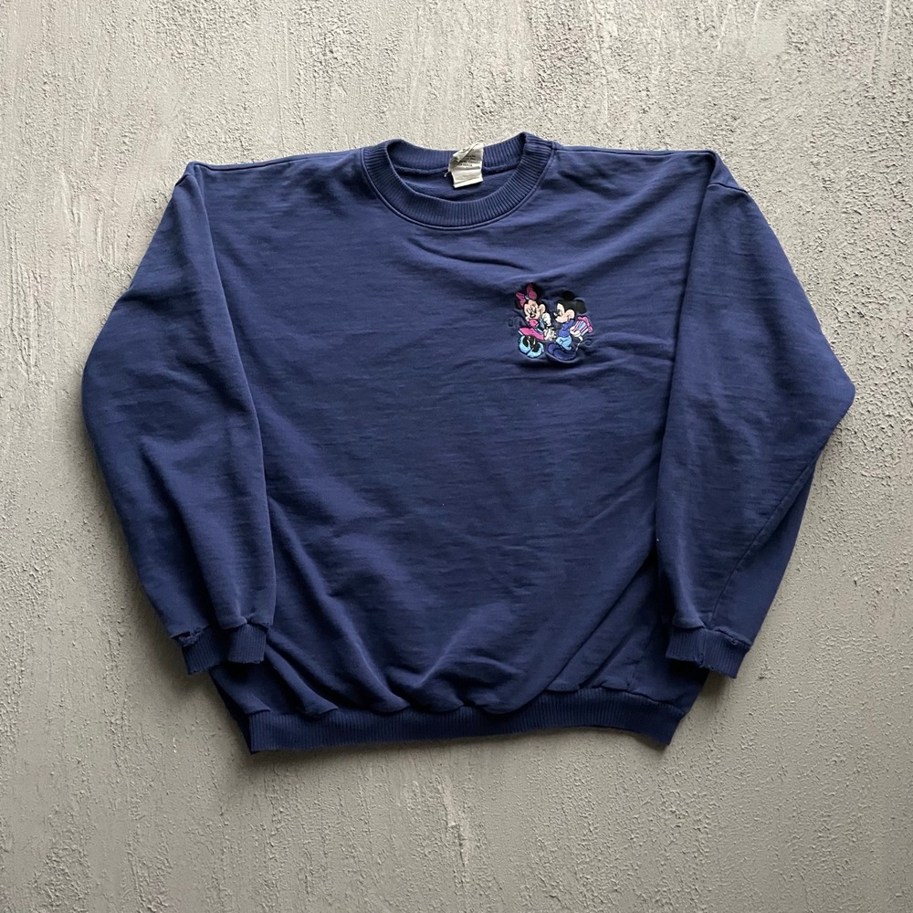 Vintage Mickey Minnie Mouse Embroidered Sweatshirt Unisex Large Navy 90s Disney